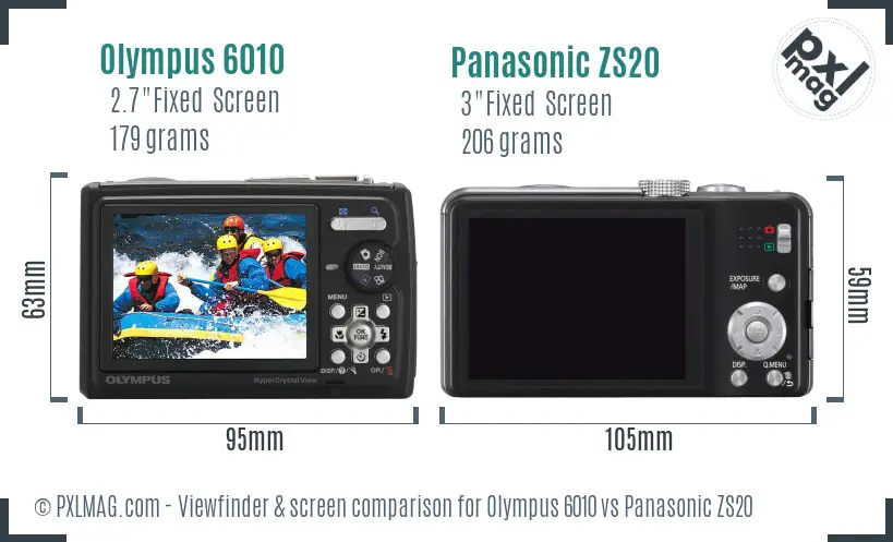 Olympus 6010 vs Panasonic ZS20 Screen and Viewfinder comparison