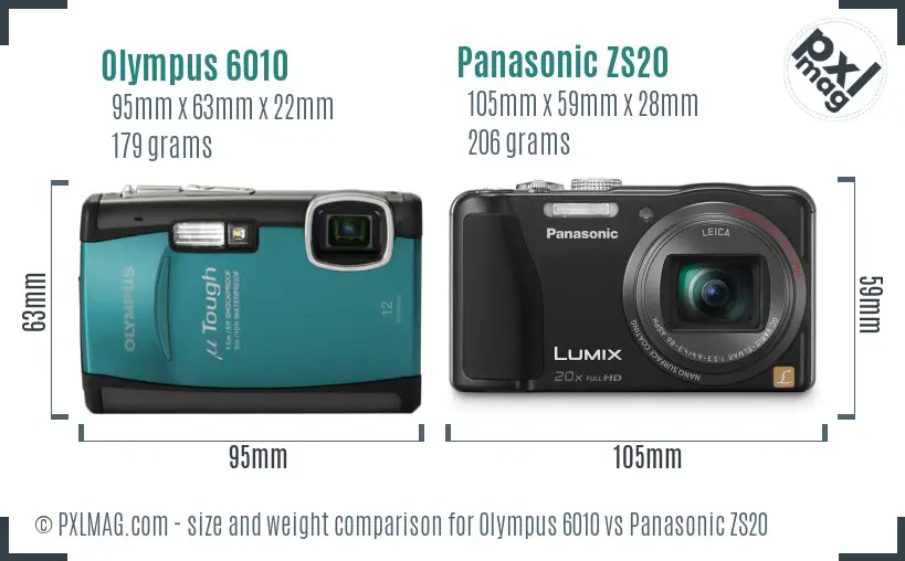 Olympus 6010 vs Panasonic ZS20 size comparison