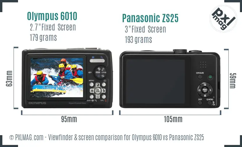 Olympus 6010 vs Panasonic ZS25 Screen and Viewfinder comparison