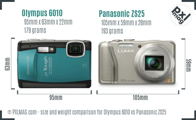 Olympus 6010 vs Panasonic ZS25 size comparison