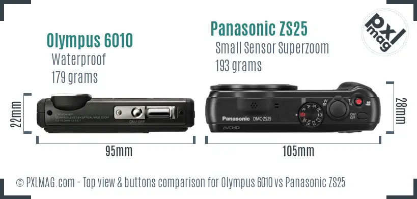 Olympus 6010 vs Panasonic ZS25 top view buttons comparison