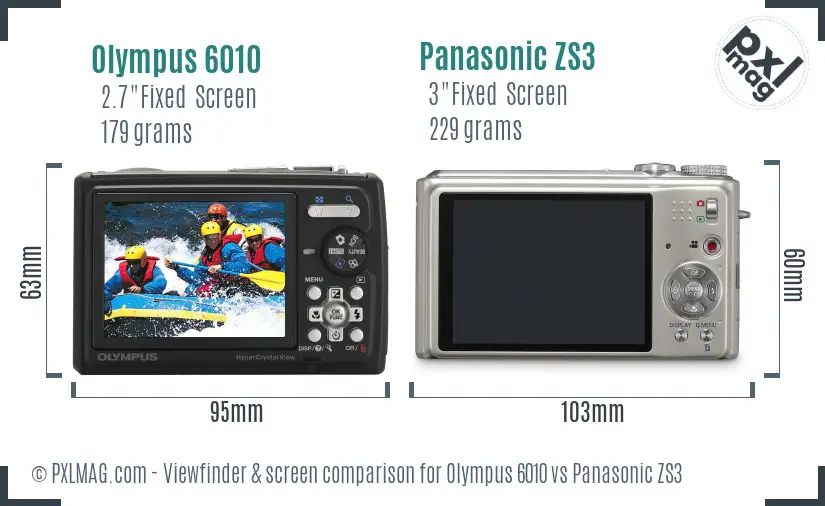 Olympus 6010 vs Panasonic ZS3 Screen and Viewfinder comparison