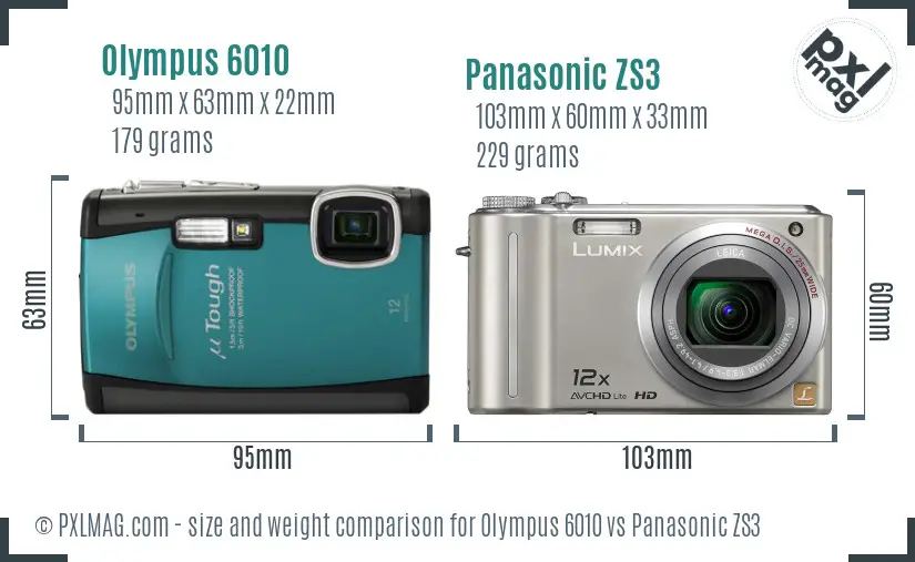 Olympus 6010 vs Panasonic ZS3 size comparison