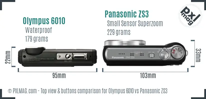 Olympus 6010 vs Panasonic ZS3 top view buttons comparison