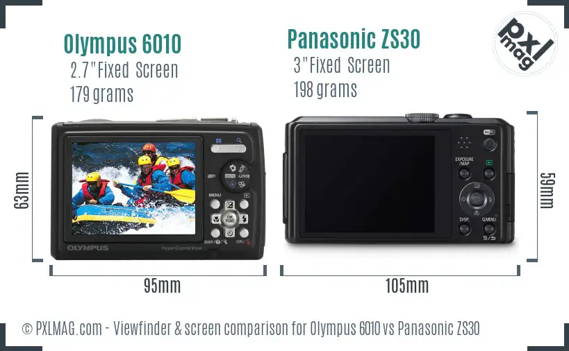 Olympus 6010 vs Panasonic ZS30 Screen and Viewfinder comparison