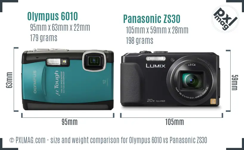Olympus 6010 vs Panasonic ZS30 size comparison
