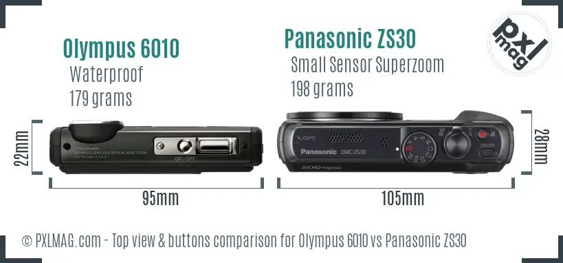 Olympus 6010 vs Panasonic ZS30 top view buttons comparison