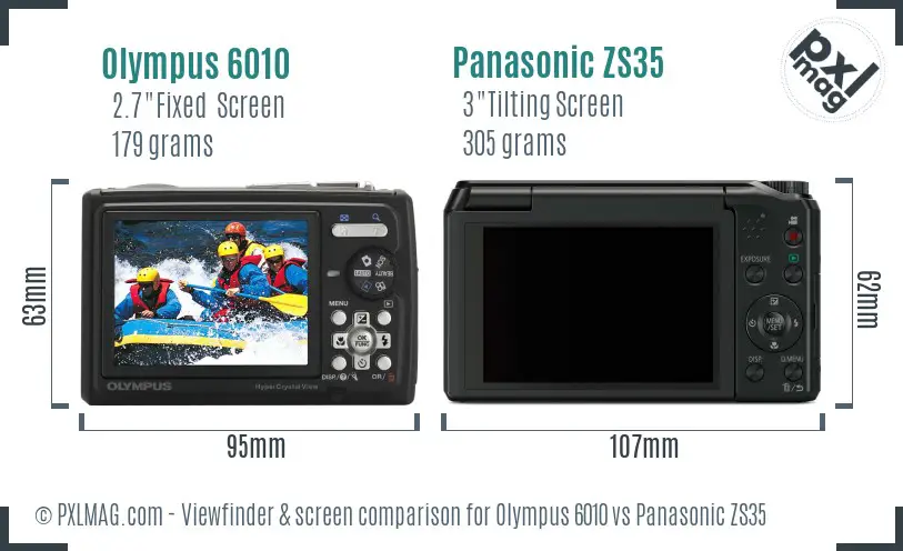 Olympus 6010 vs Panasonic ZS35 Screen and Viewfinder comparison