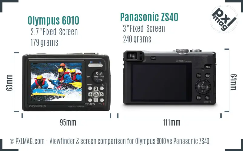 Olympus 6010 vs Panasonic ZS40 Screen and Viewfinder comparison