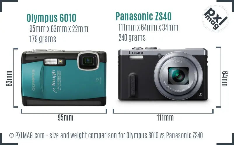 Olympus 6010 vs Panasonic ZS40 size comparison