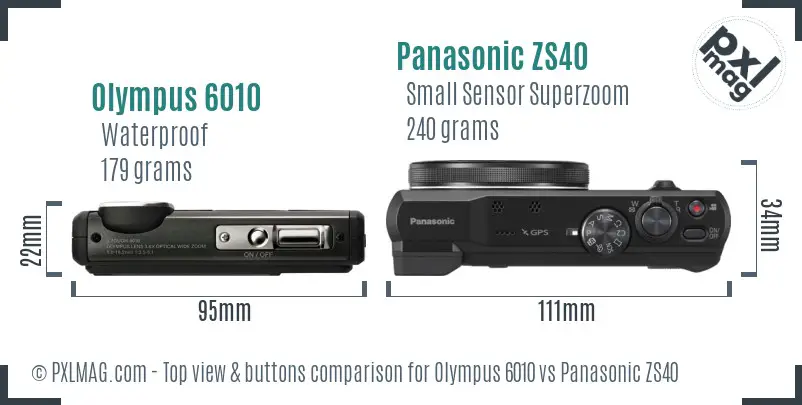 Olympus 6010 vs Panasonic ZS40 top view buttons comparison