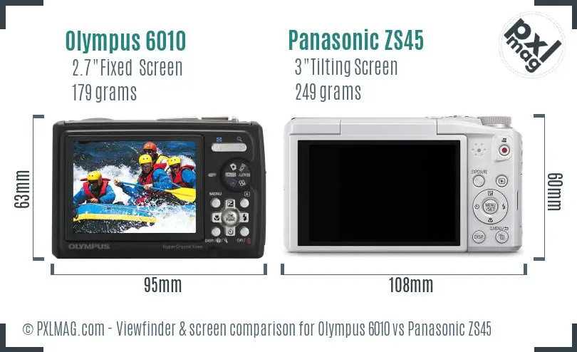 Olympus 6010 vs Panasonic ZS45 Screen and Viewfinder comparison