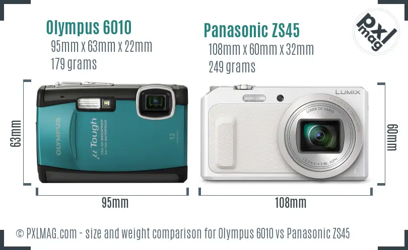 Olympus 6010 vs Panasonic ZS45 size comparison