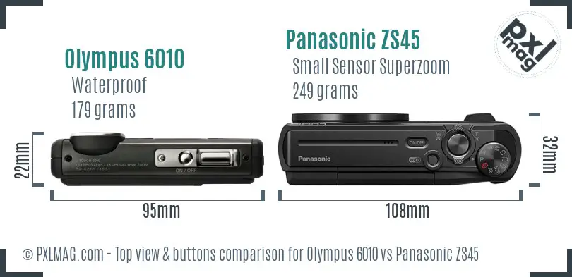 Olympus 6010 vs Panasonic ZS45 top view buttons comparison