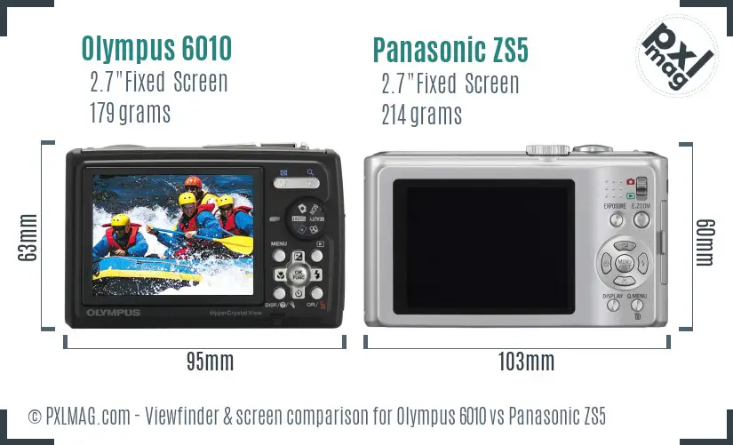Olympus 6010 vs Panasonic ZS5 Screen and Viewfinder comparison