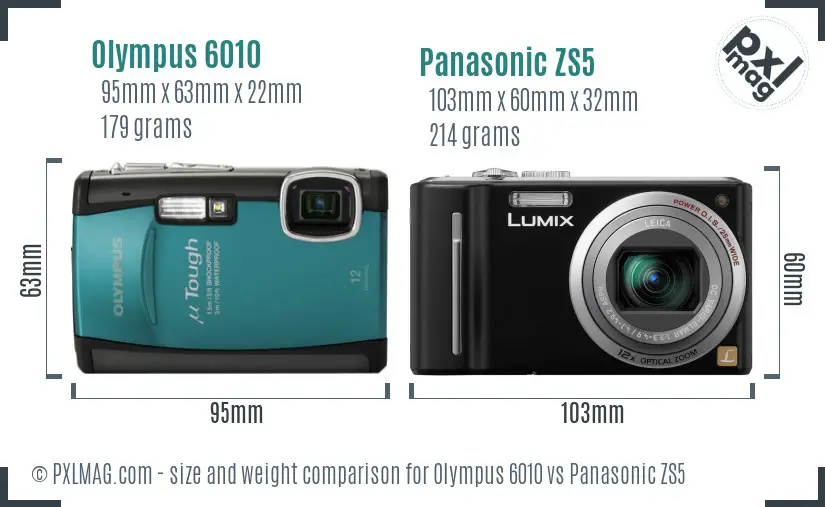 Olympus 6010 vs Panasonic ZS5 size comparison
