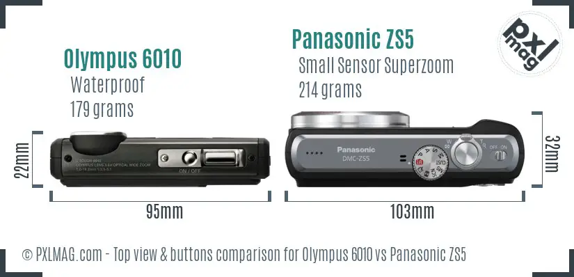 Olympus 6010 vs Panasonic ZS5 top view buttons comparison