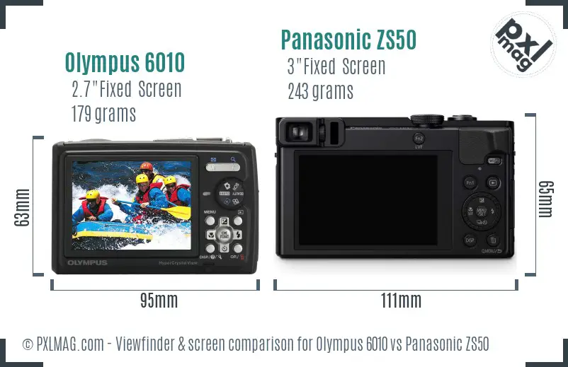 Olympus 6010 vs Panasonic ZS50 Screen and Viewfinder comparison