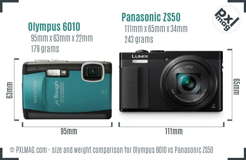 Olympus 6010 vs Panasonic ZS50 size comparison