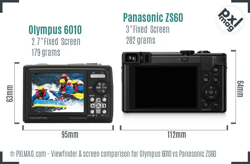 Olympus 6010 vs Panasonic ZS60 Screen and Viewfinder comparison
