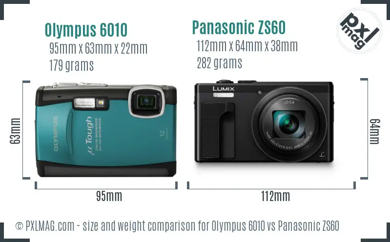 Olympus 6010 vs Panasonic ZS60 size comparison