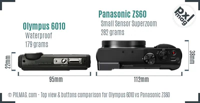 Olympus 6010 vs Panasonic ZS60 top view buttons comparison