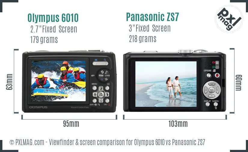 Olympus 6010 vs Panasonic ZS7 Screen and Viewfinder comparison