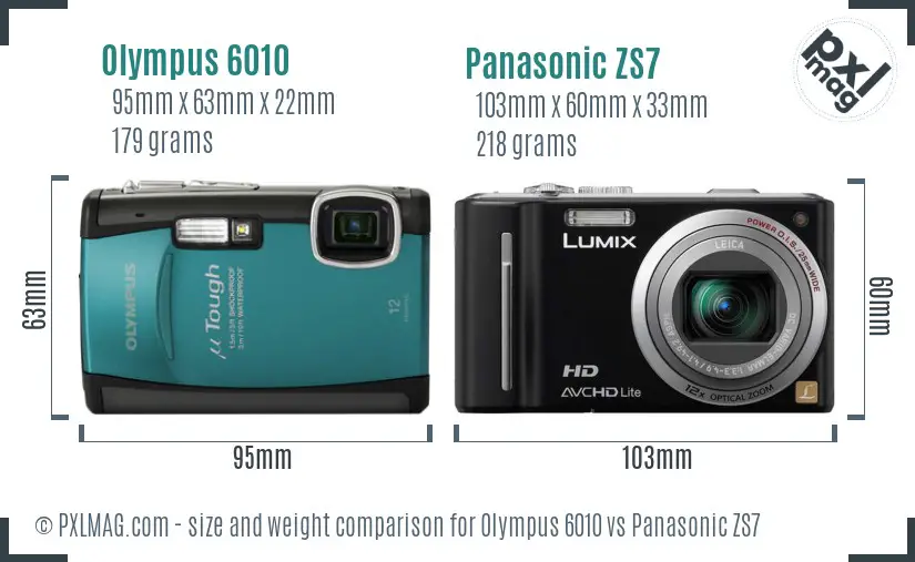 Olympus 6010 vs Panasonic ZS7 size comparison