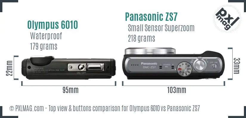 Olympus 6010 vs Panasonic ZS7 top view buttons comparison