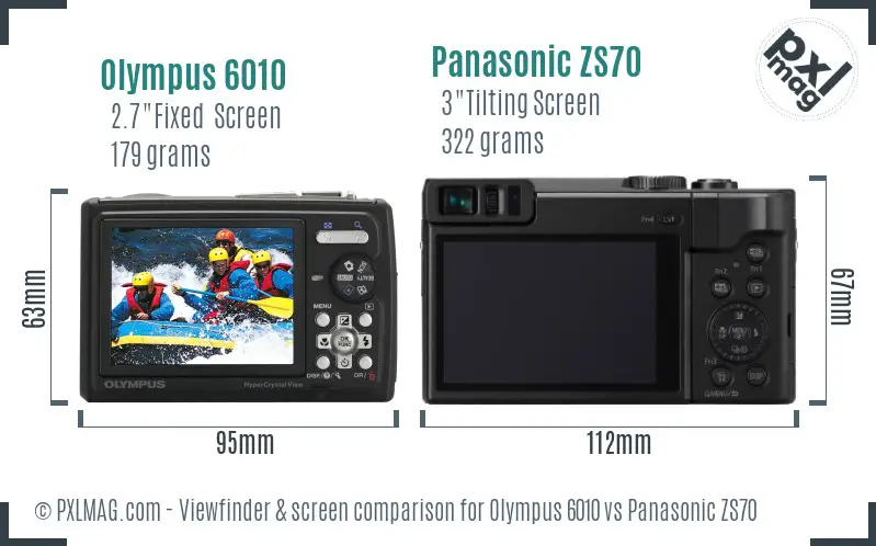 Olympus 6010 vs Panasonic ZS70 Screen and Viewfinder comparison