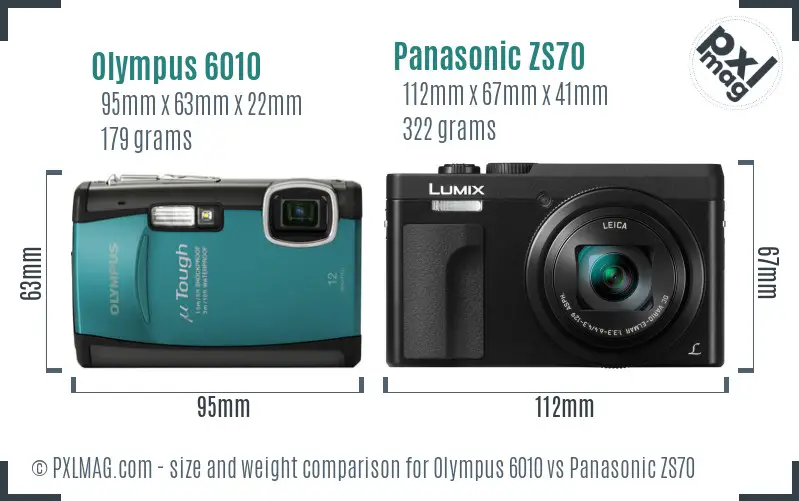 Olympus 6010 vs Panasonic ZS70 size comparison