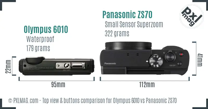 Olympus 6010 vs Panasonic ZS70 top view buttons comparison