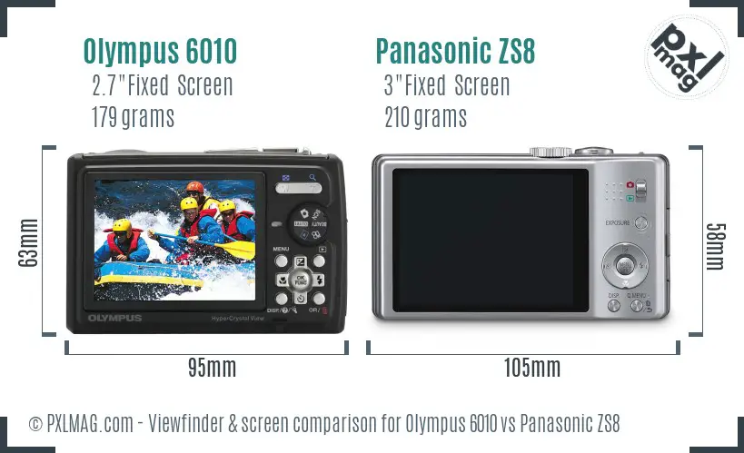 Olympus 6010 vs Panasonic ZS8 Screen and Viewfinder comparison