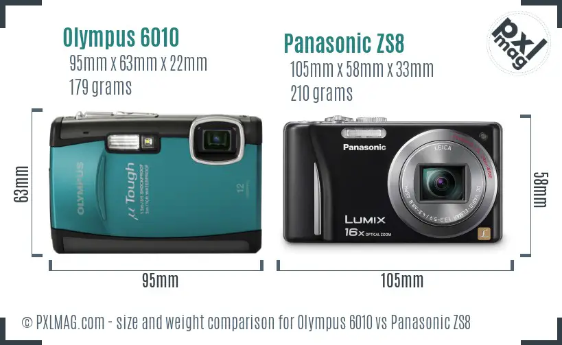Olympus 6010 vs Panasonic ZS8 size comparison