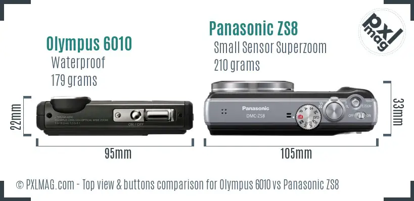 Olympus 6010 vs Panasonic ZS8 top view buttons comparison