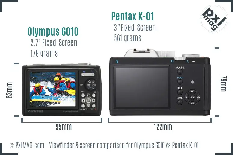 Olympus 6010 vs Pentax K-01 Screen and Viewfinder comparison