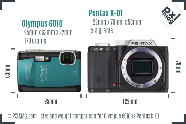Olympus 6010 vs Pentax K-01 size comparison