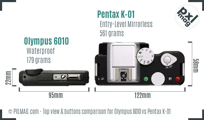 Olympus 6010 vs Pentax K-01 top view buttons comparison