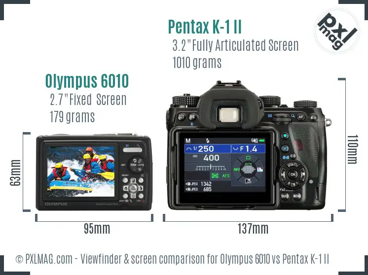 Olympus 6010 vs Pentax K-1 II Screen and Viewfinder comparison