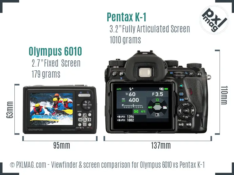 Olympus 6010 vs Pentax K-1 Screen and Viewfinder comparison