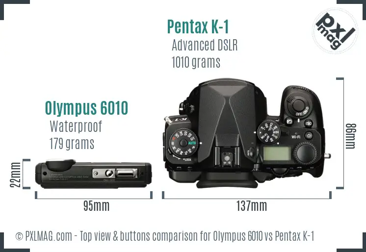 Olympus 6010 vs Pentax K-1 top view buttons comparison