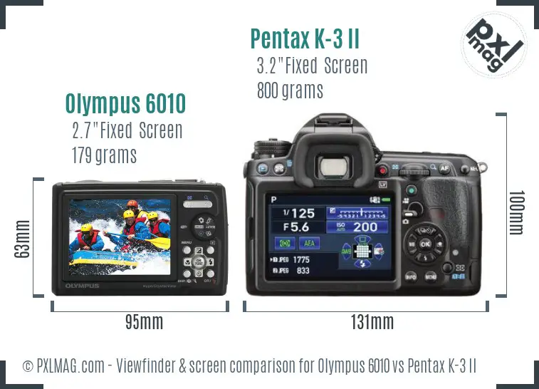 Olympus 6010 vs Pentax K-3 II Screen and Viewfinder comparison