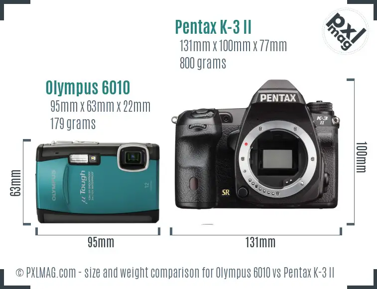 Olympus 6010 vs Pentax K-3 II size comparison