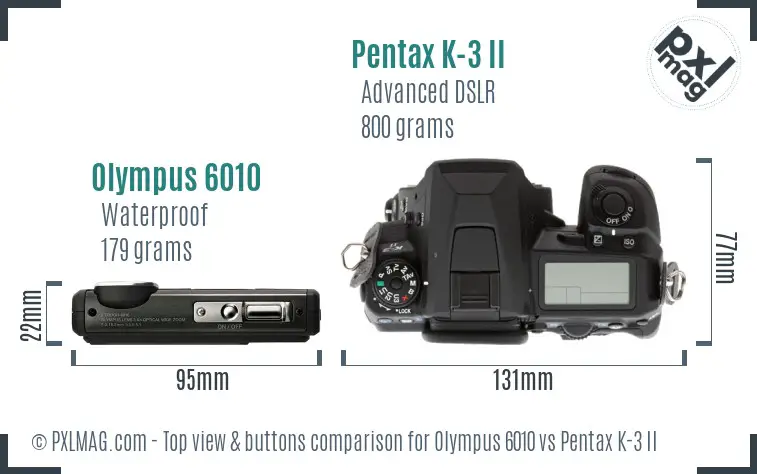 Olympus 6010 vs Pentax K-3 II top view buttons comparison