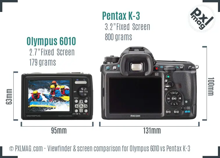 Olympus 6010 vs Pentax K-3 Screen and Viewfinder comparison