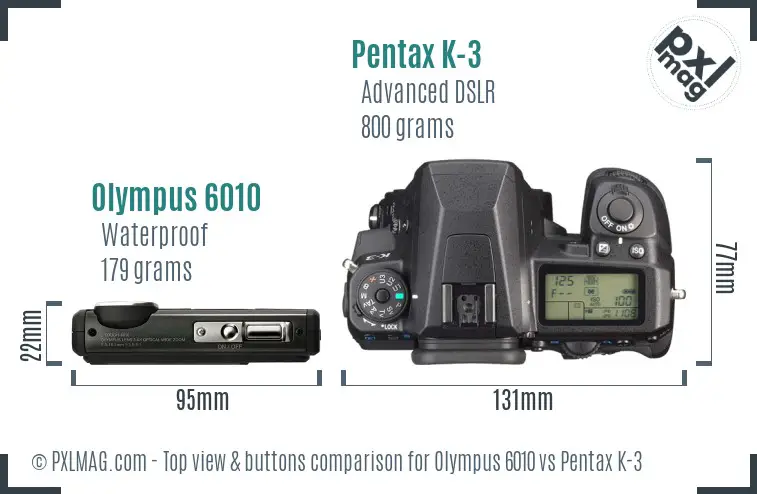 Olympus 6010 vs Pentax K-3 top view buttons comparison