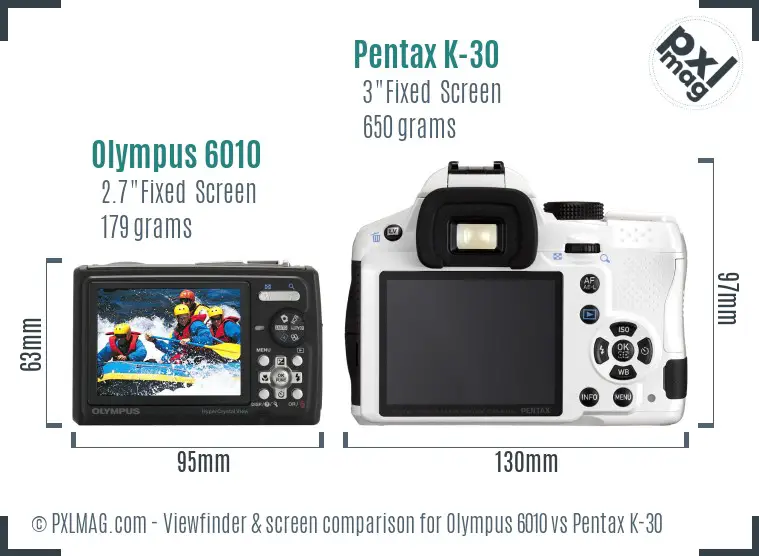 Olympus 6010 vs Pentax K-30 Screen and Viewfinder comparison