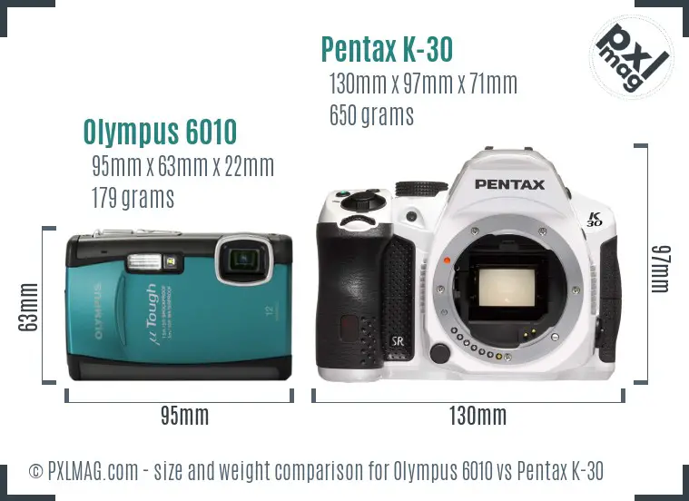 Olympus 6010 vs Pentax K-30 size comparison