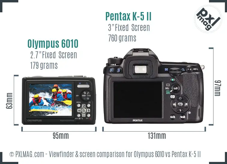 Olympus 6010 vs Pentax K-5 II Screen and Viewfinder comparison