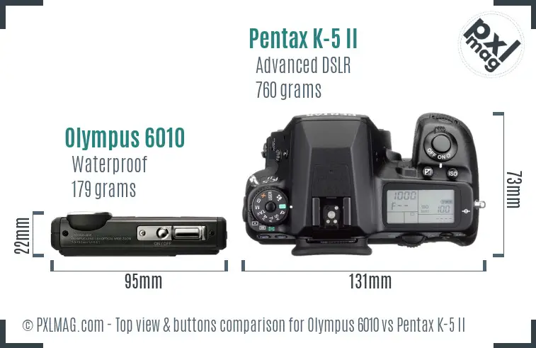 Olympus 6010 vs Pentax K-5 II top view buttons comparison